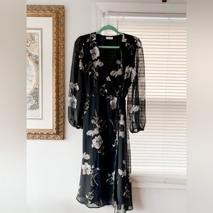 Black Wrap Dress with Floral Design